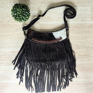 Genuine Cow Hair on Hide and Suede Crossbody Brown Purse